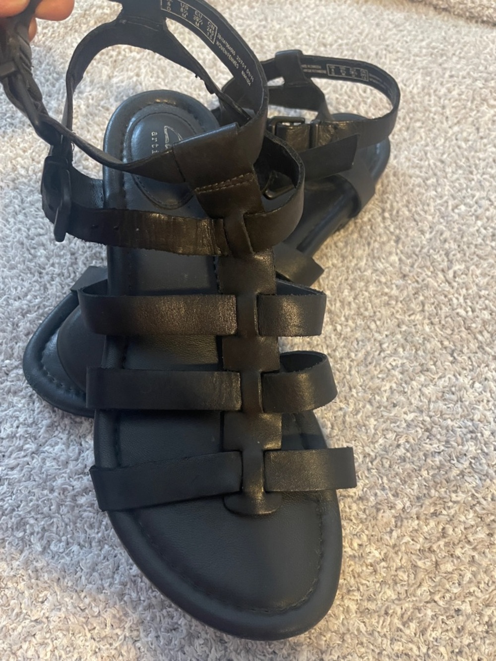 Clarks Black Strappy Leather Gladiator Sandals